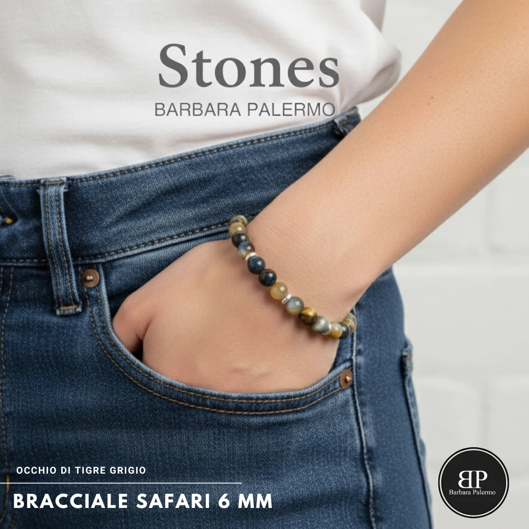 Bracciale Safari – Occhio di Tigre Grigio 6 mm