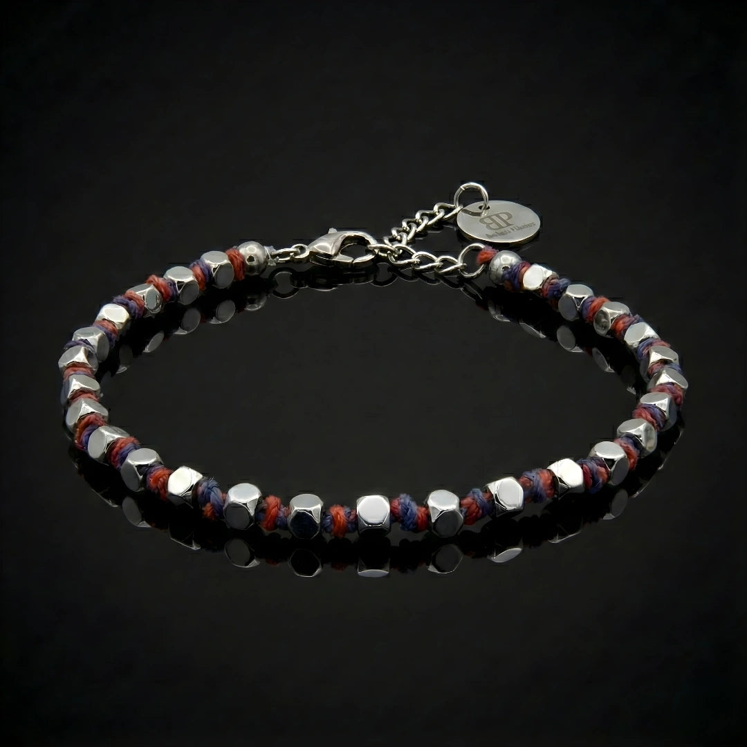 BRACCIALE LUMINEX ROSSO BLU  CUBOTTI EMATITE 3 MM