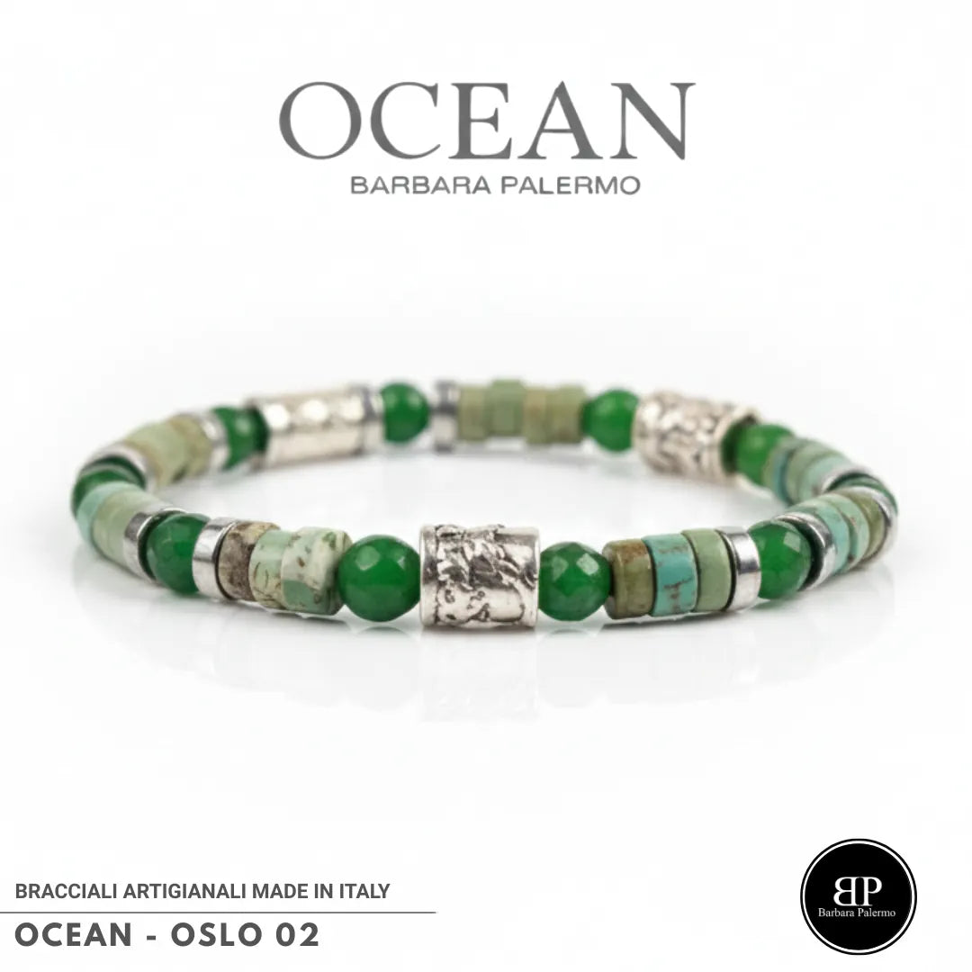 Bracciale Oslo 02 – Giada Verde, Howlite ed Ematite Argento