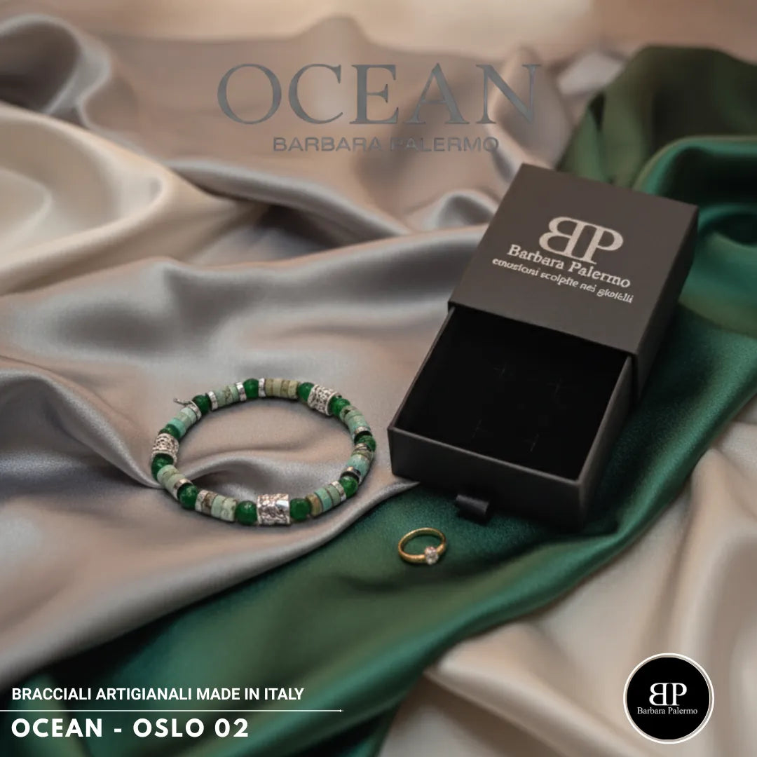 Bracciale Oslo 02 – Giada Verde, Howlite ed Ematite Argento