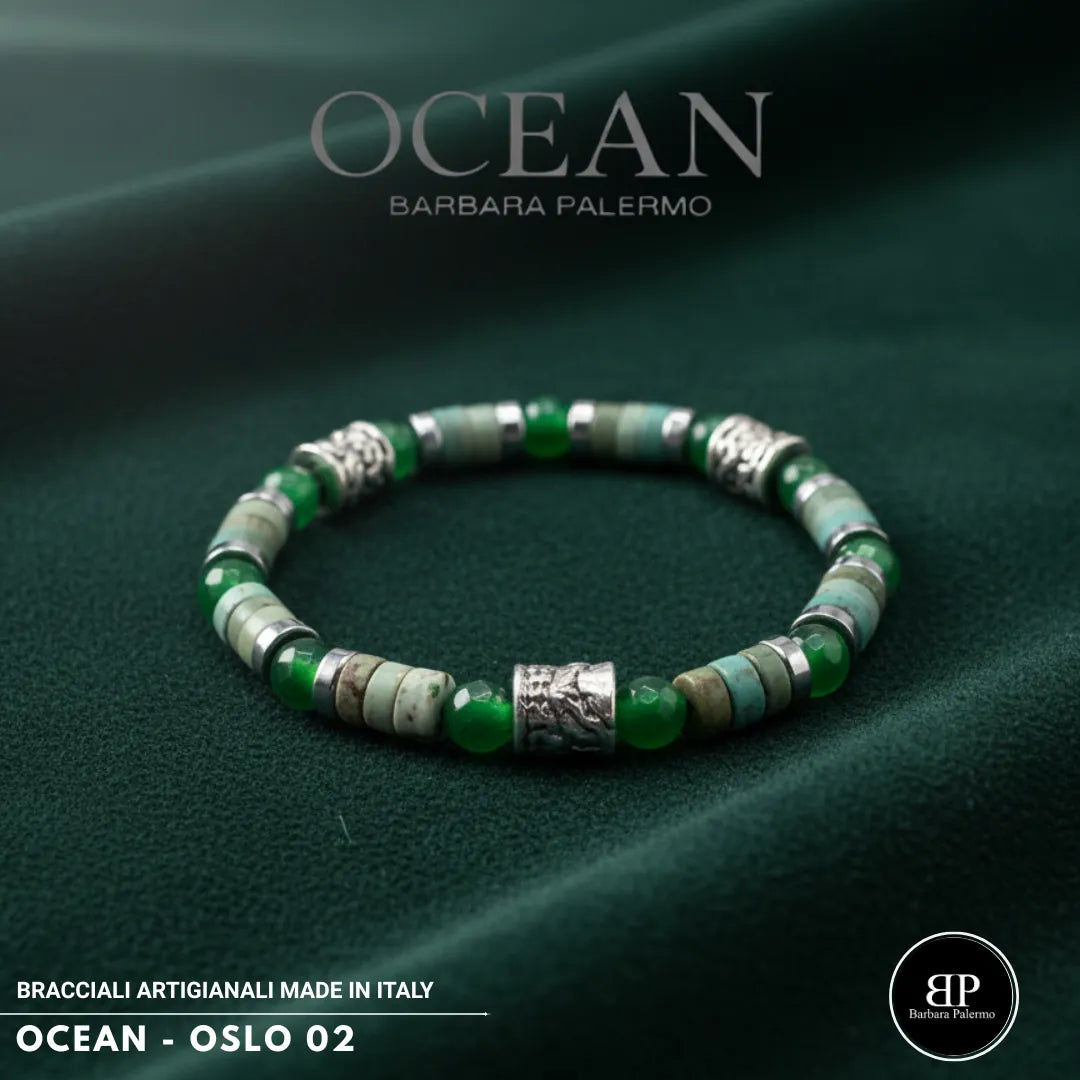Bracciale Oslo 02 – Giada Verde, Howlite ed Ematite Argento