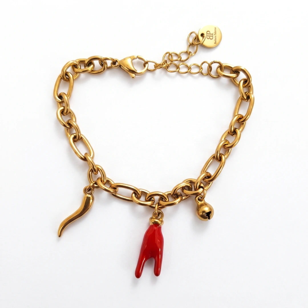 Bracciale Luma Portafortuna con Mano, Cornetto e Campanellino