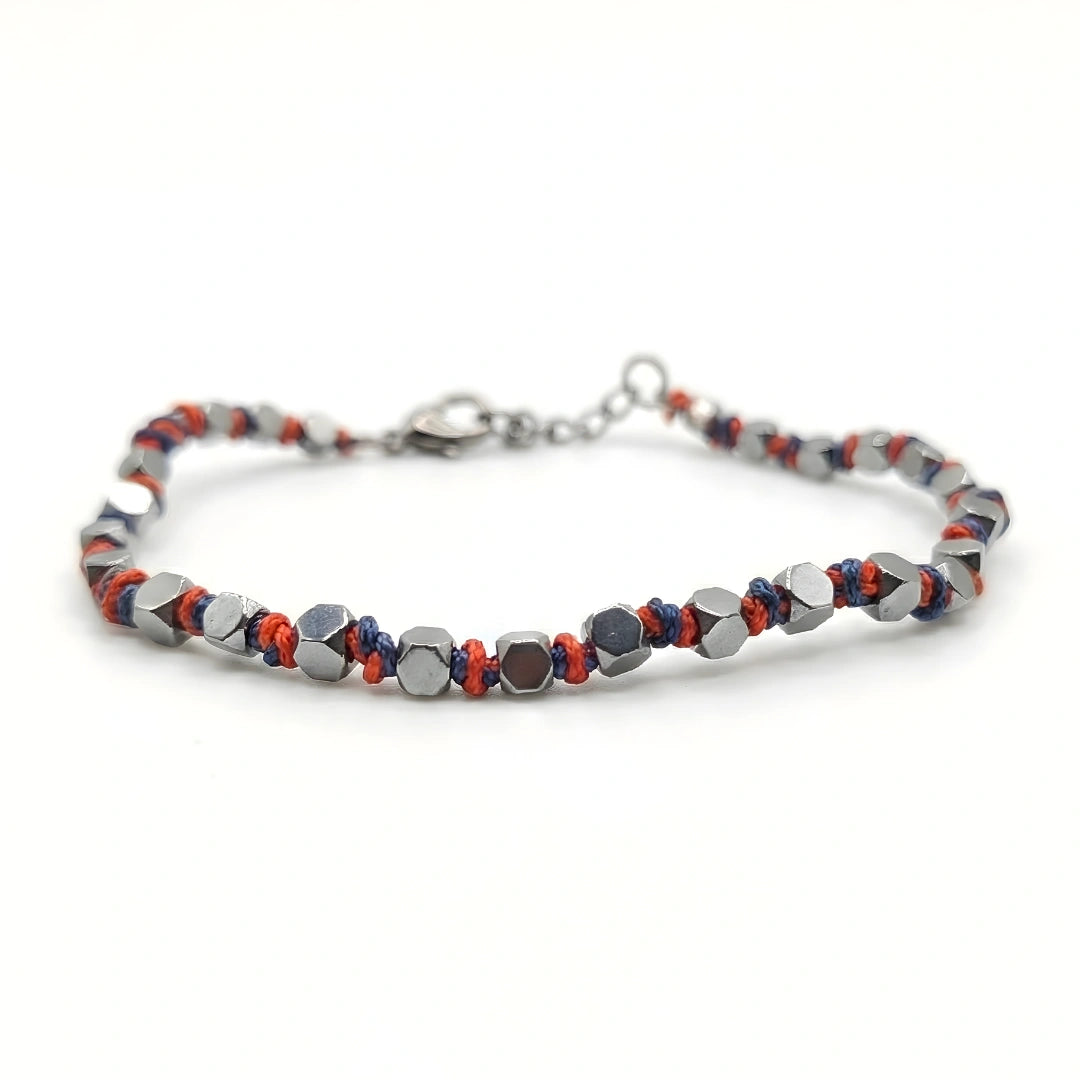 BRACCIALE LUMINEX ROSSO BLU  CUBOTTI EMATITE 3 MM