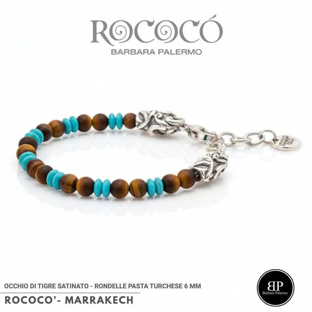 Rococò Marrakech Armband – Satiniertes Tigerauge und Türkispaste