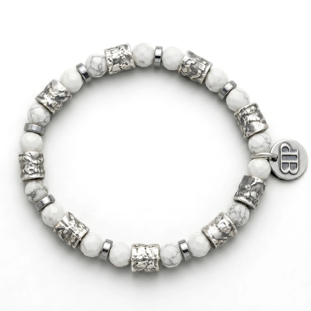 Bracciale Ocean Matera Howlite Sfaccettata Sculture Placcate Argento