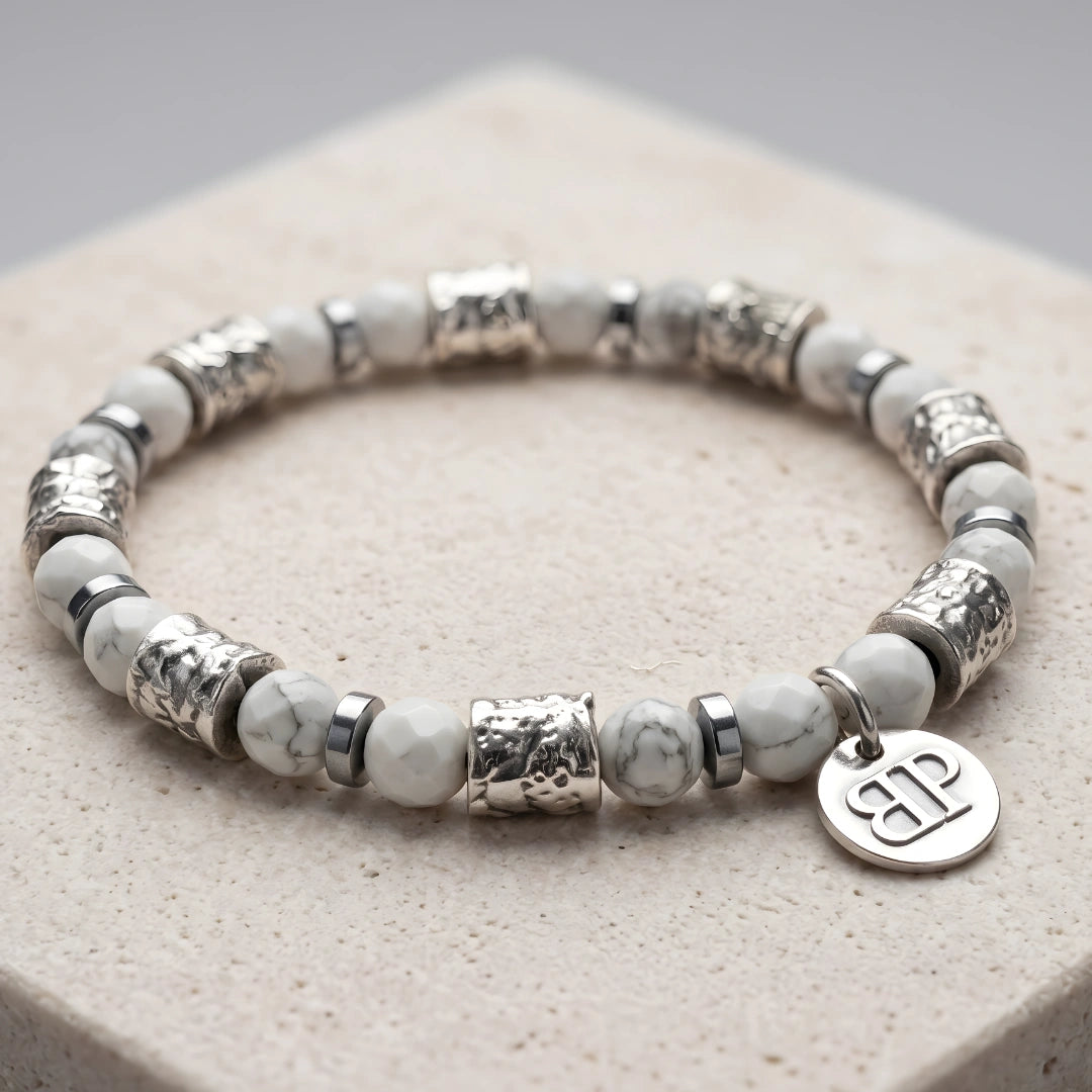 Bracciale Ocean Matera Howlite Sfaccettata Sculture Placcate Argento