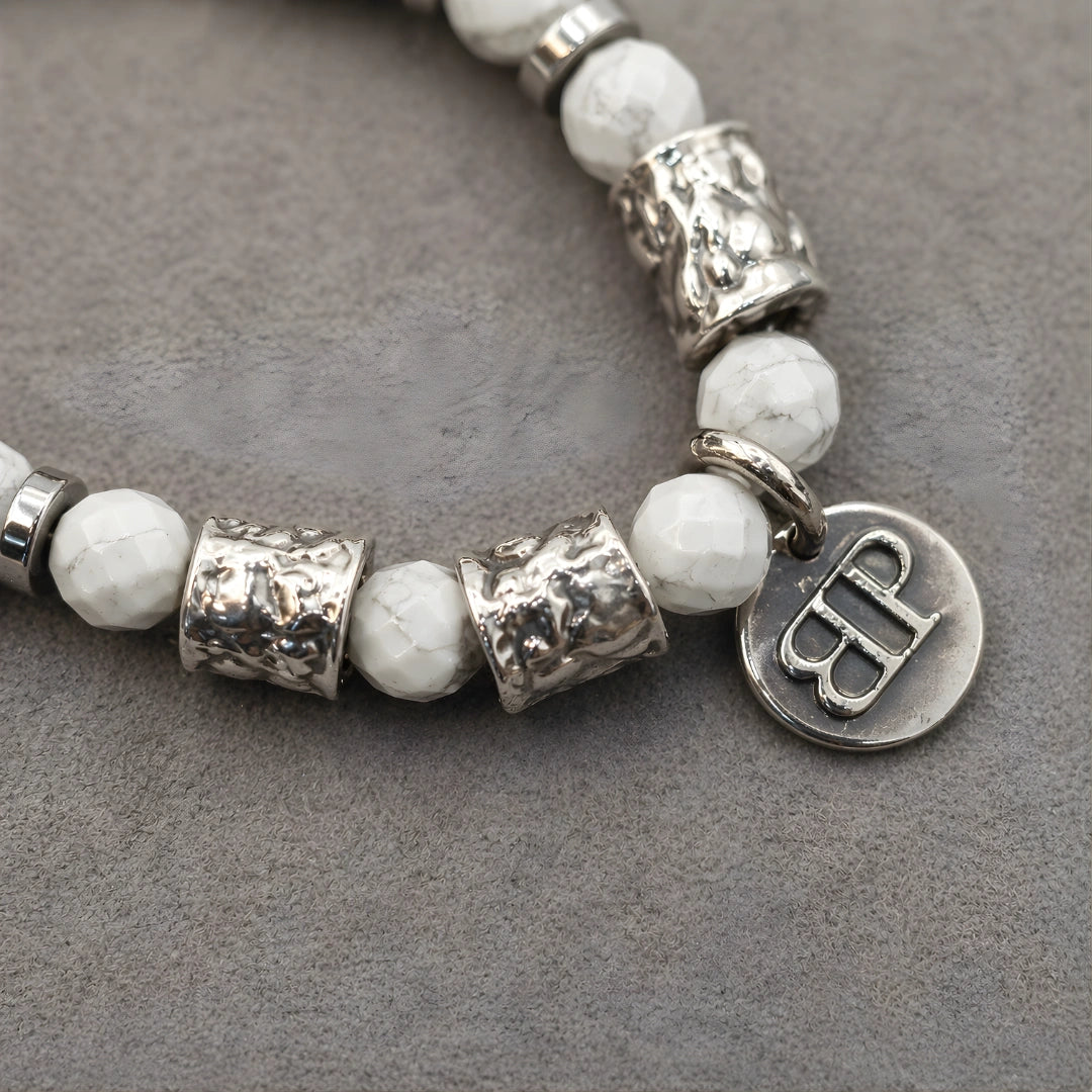 Bracciale Ocean Matera Howlite Sfaccettata Sculture Placcate Argento