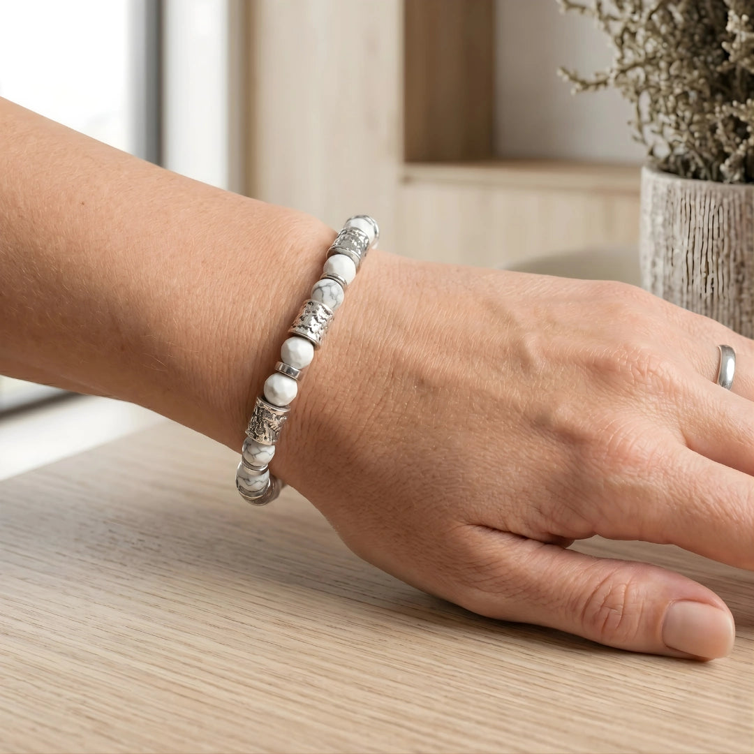 Bracciale Ocean Matera Howlite Sfaccettata Sculture Placcate Argento