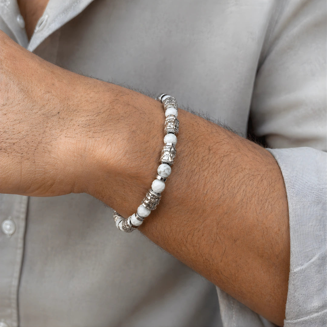 Bracciale Ocean Matera Howlite Sfaccettata Sculture Placcate Argento