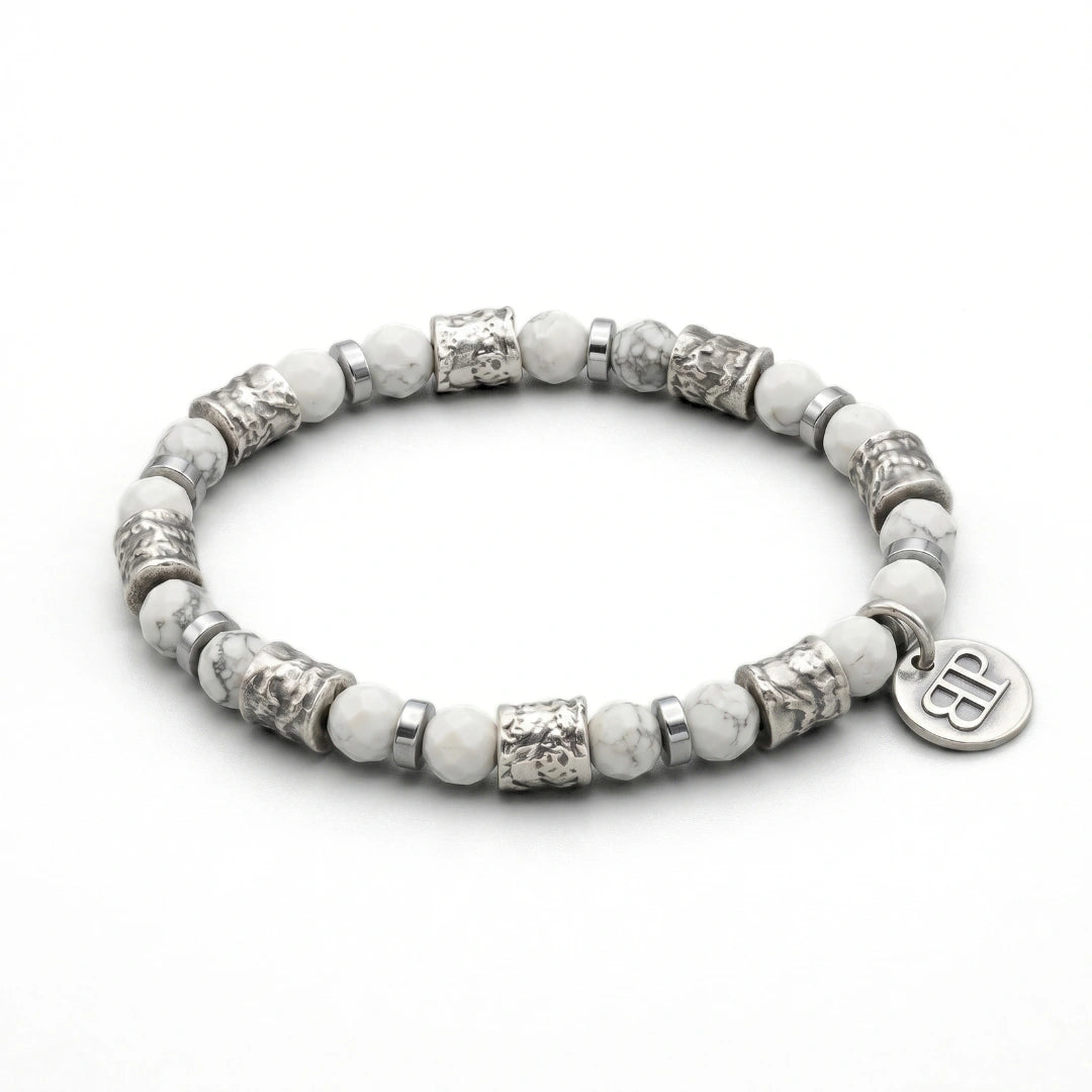 Bracciale Ocean Matera Howlite Sfaccettata Sculture Placcate Argento