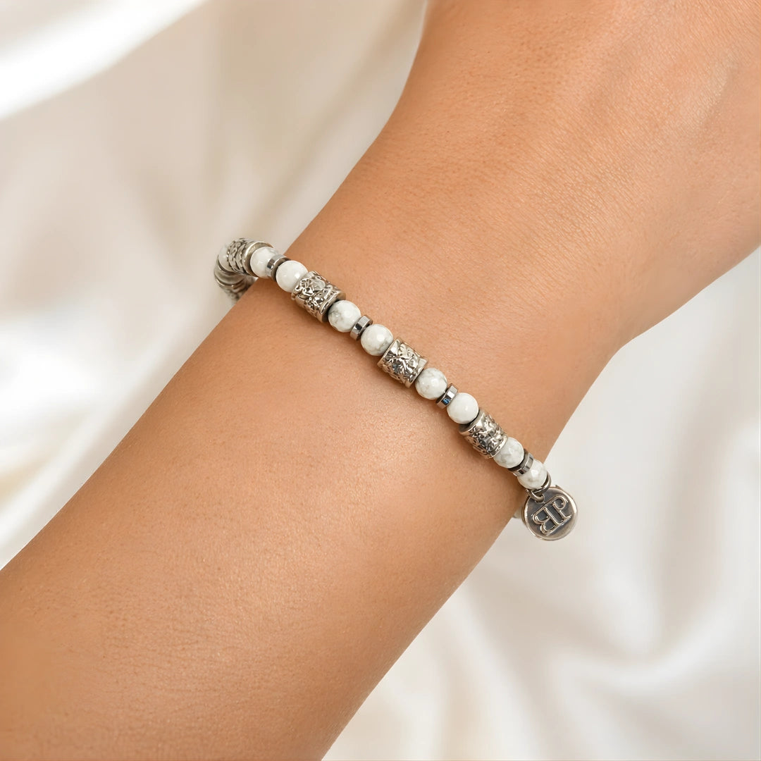 Bracciale Ocean Matera Howlite Sfaccettata Sculture Placcate Argento
