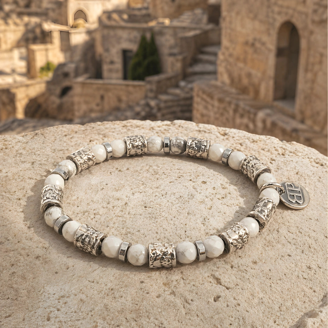 Bracciale Ocean Matera Howlite Sfaccettata Sculture Placcate Argento