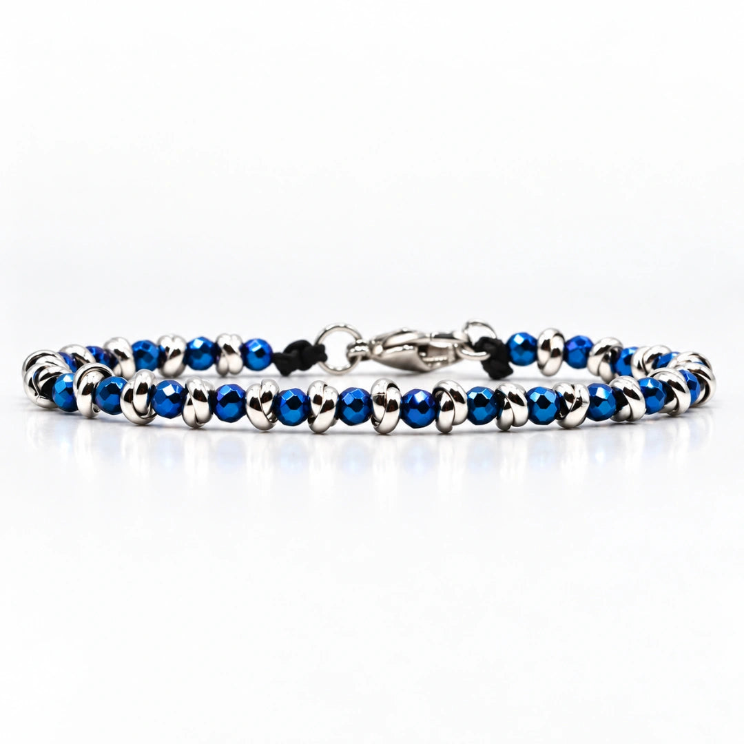 Bracciale nautico acciaio ed ematite Braid blu luccicante