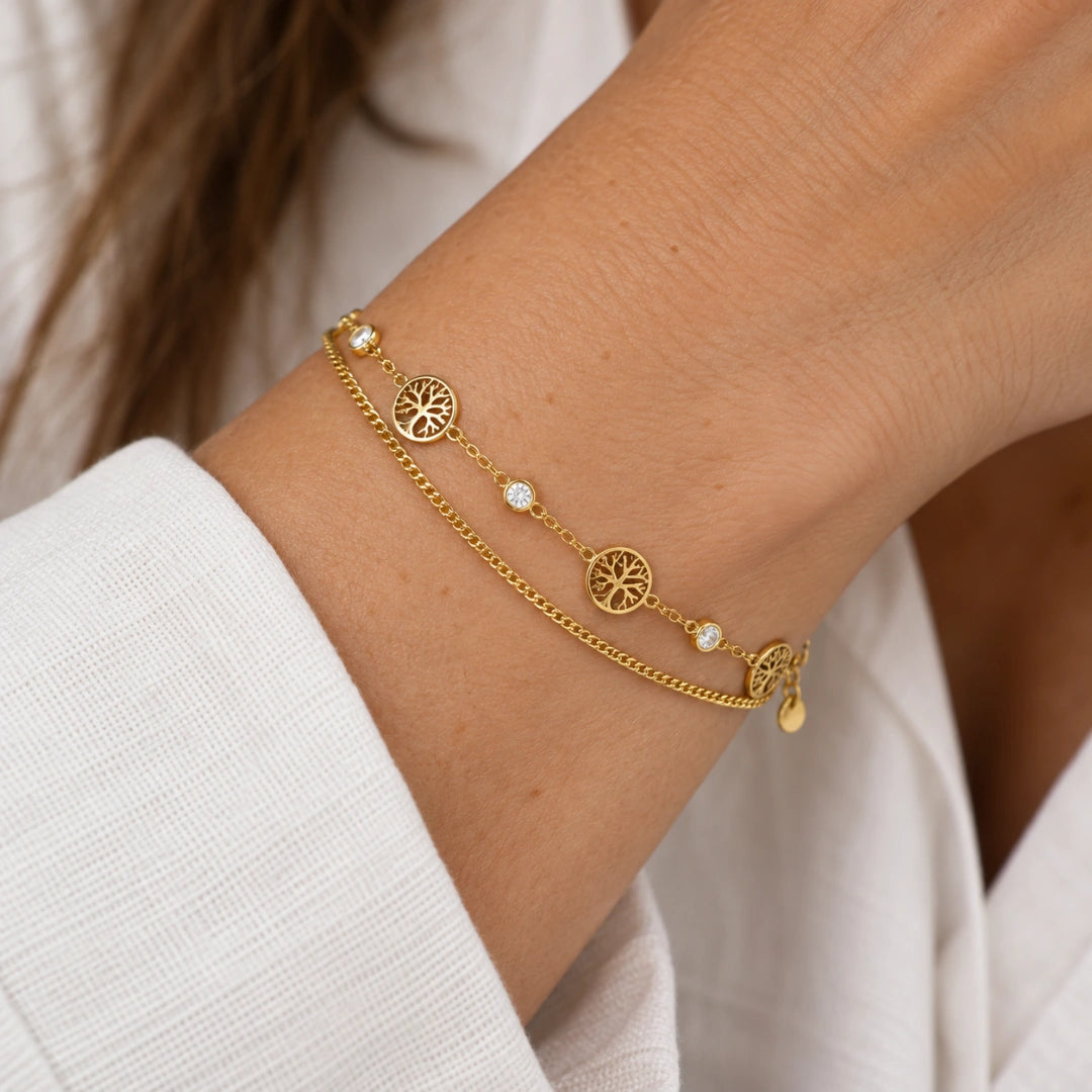 Bracciale NÉA Doppia Catena Albero della Vita con Cristalli in Acciaio 316L