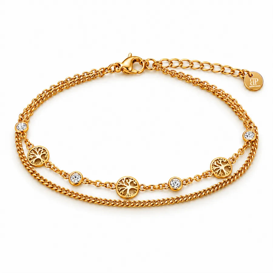 Bracciale NÉA Doppia Catena Albero della Vita con Cristalli in Acciaio 316L