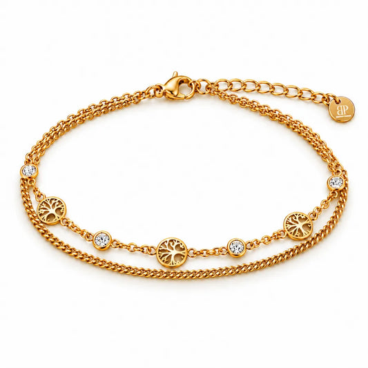 Bracciale NÉA Doppia Catena Albero della Vita con Cristalli in Acciaio 316L