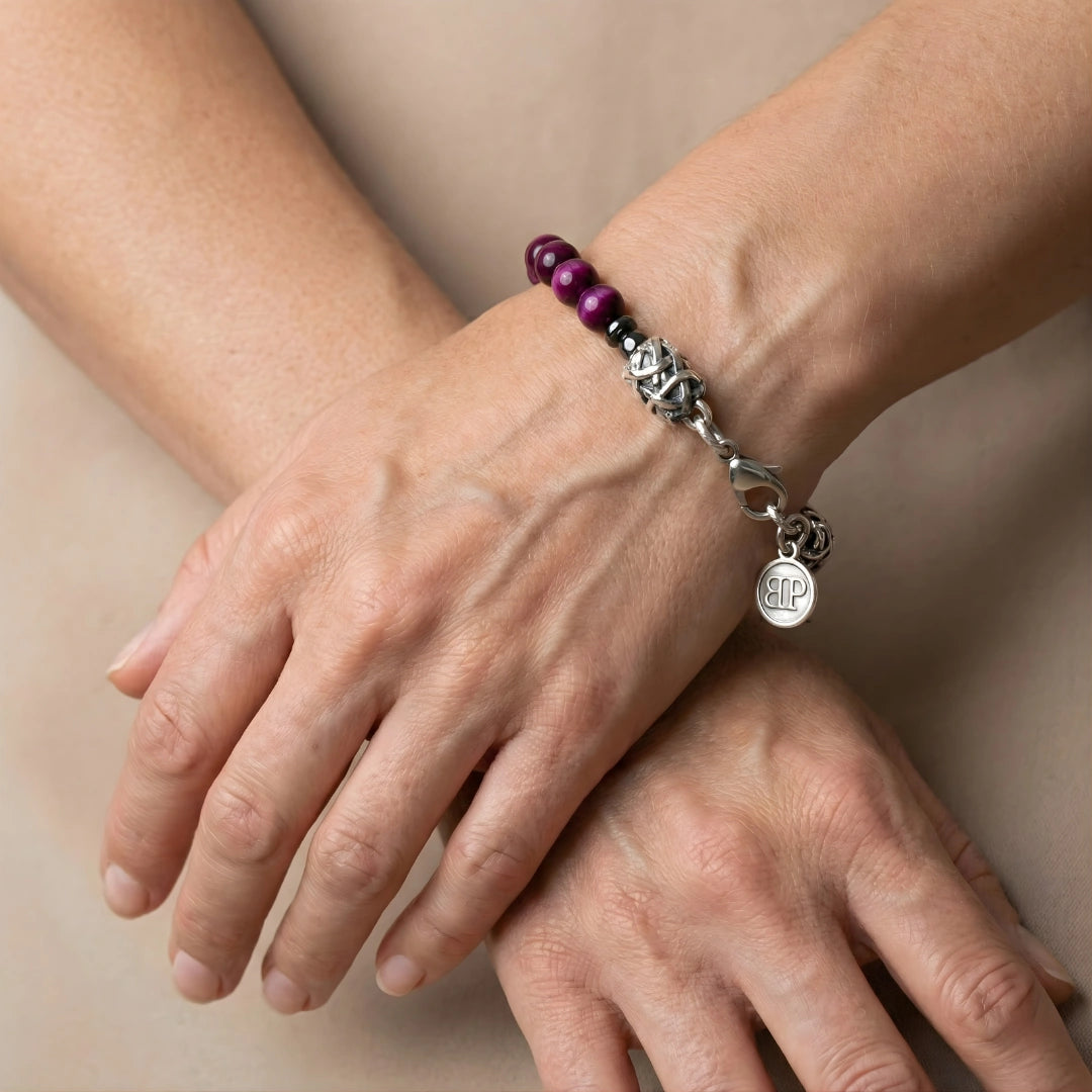 Lila Tigerauge-Armband PASSION mit Silberanschlüssen