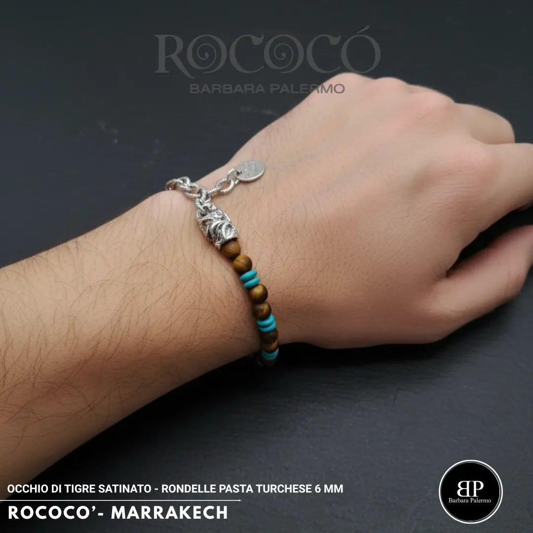 Rococò Marrakech Armband – Satiniertes Tigerauge und Türkispaste