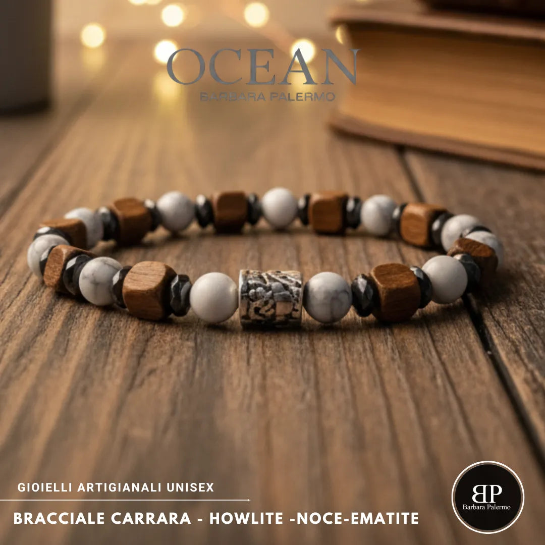 Bracciale Ocean Carrara – Howlite, Noce ed Ematite
