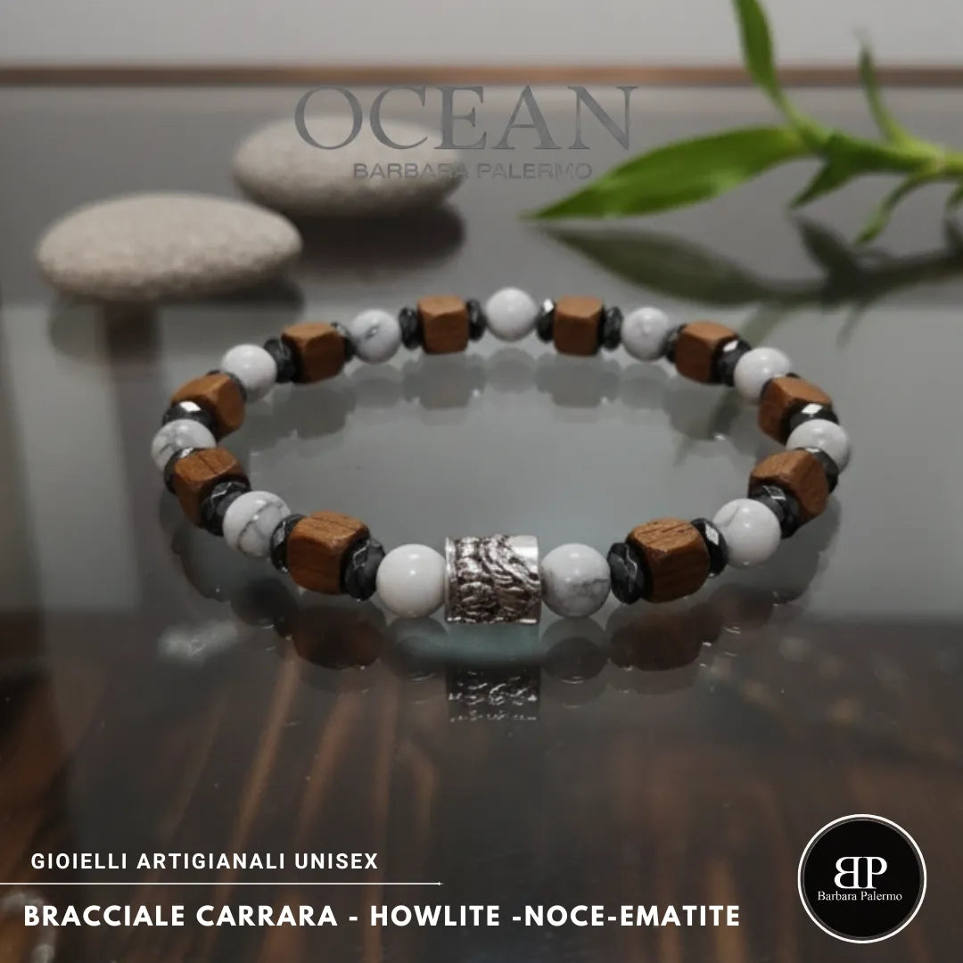 Bracciale Ocean Carrara – Howlite, Noce ed Ematite