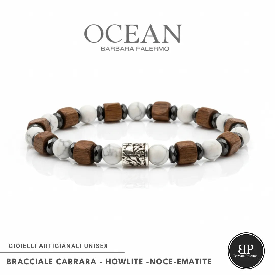 Bracciale Ocean Carrara – Howlite, Noce ed Ematite