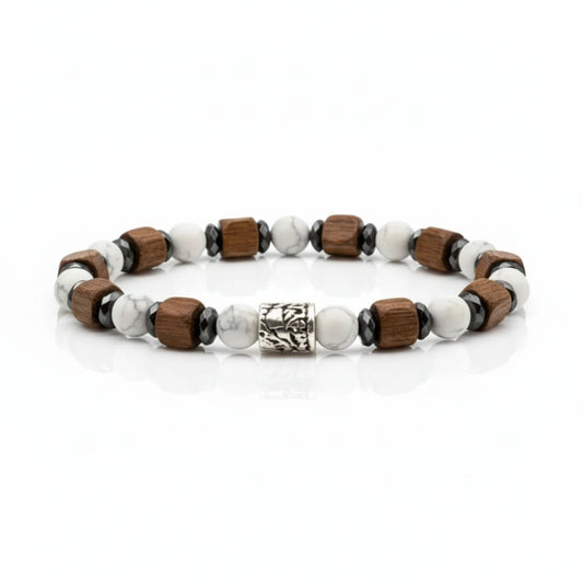 Ocean Carrara Armband – Howlith, Walnuss und Hämatit