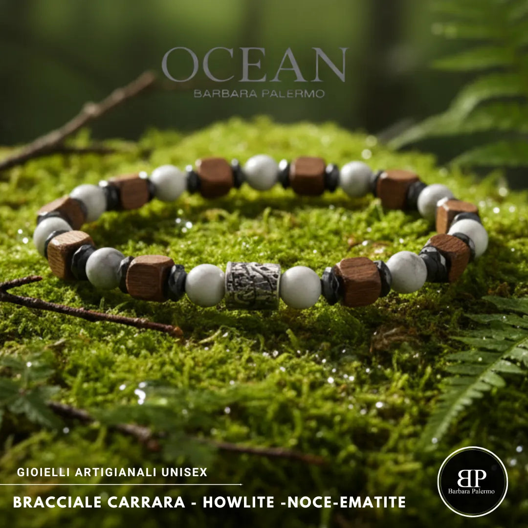 Bracciale Ocean Carrara – Howlite, Noce ed Ematite