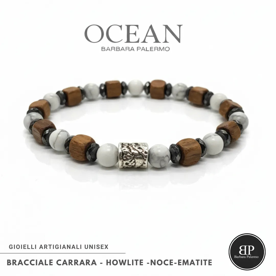 Bracciale Ocean Carrara – Howlite, Noce ed Ematite