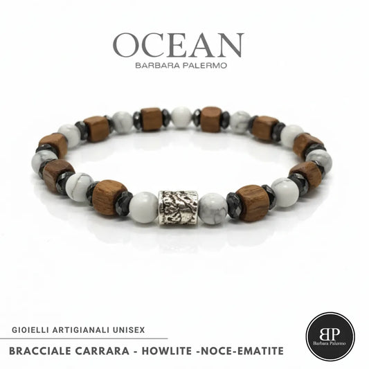 Bracciale Ocean Carrara – Howlite, Noce ed Ematite