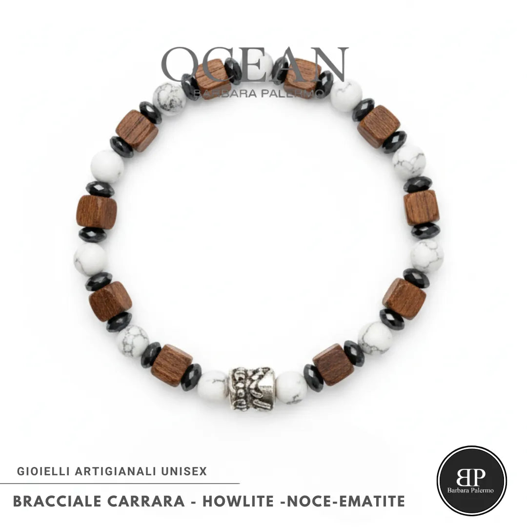 Bracciale Ocean Carrara – Howlite, Noce ed Ematite