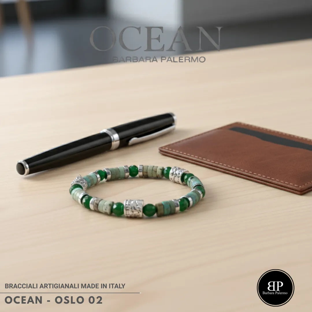 Bracciale Oslo 02 – Giada Verde, Howlite ed Ematite Argento