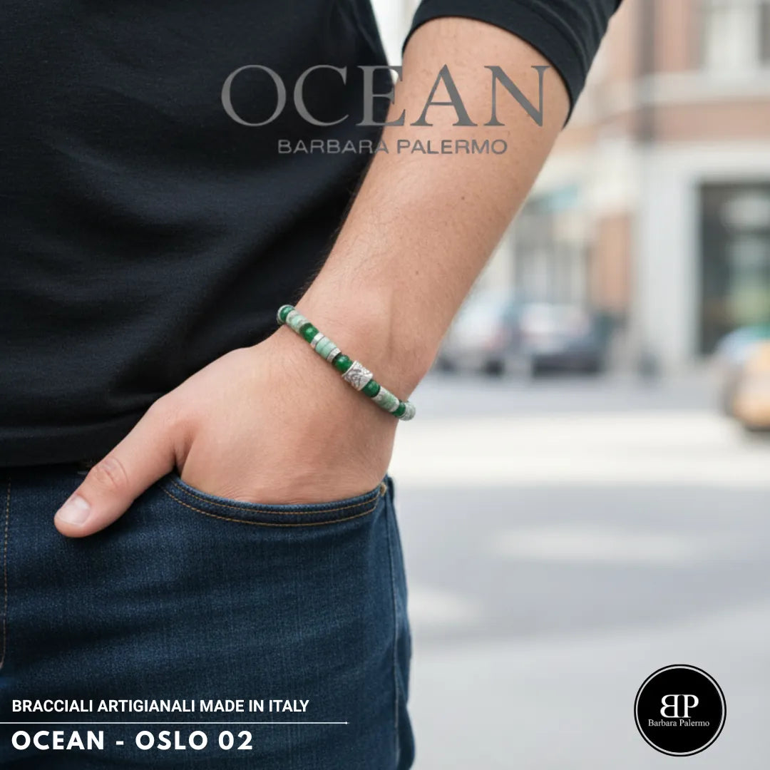 Bracciale Oslo 02 – Giada Verde, Howlite ed Ematite Argento