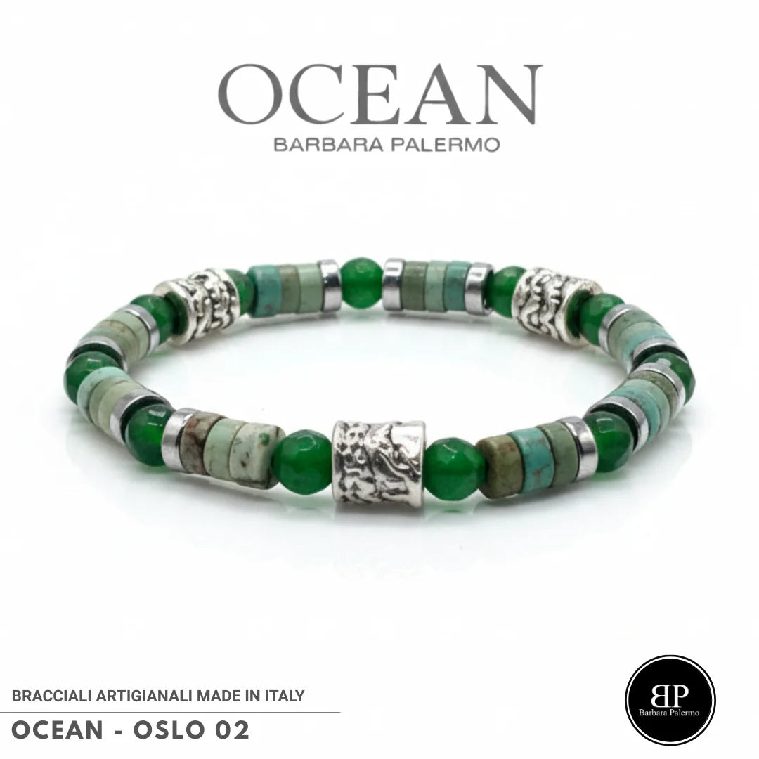 Bracciale Oslo 02 – Giada Verde, Howlite ed Ematite Argento