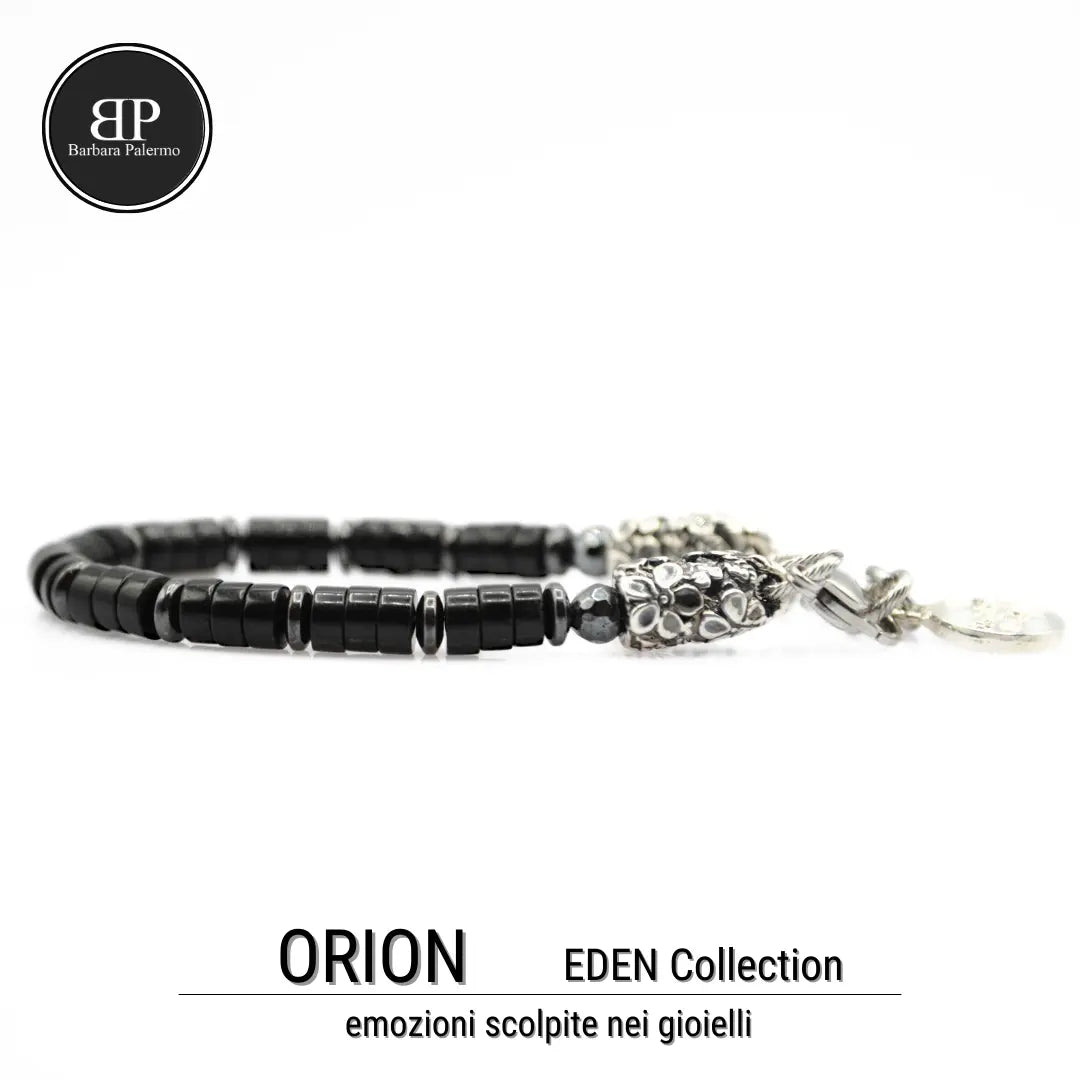 Bracciale Orion: Riflessi Stellari l'Eleganza dell'Onice nera e dell'Ematite