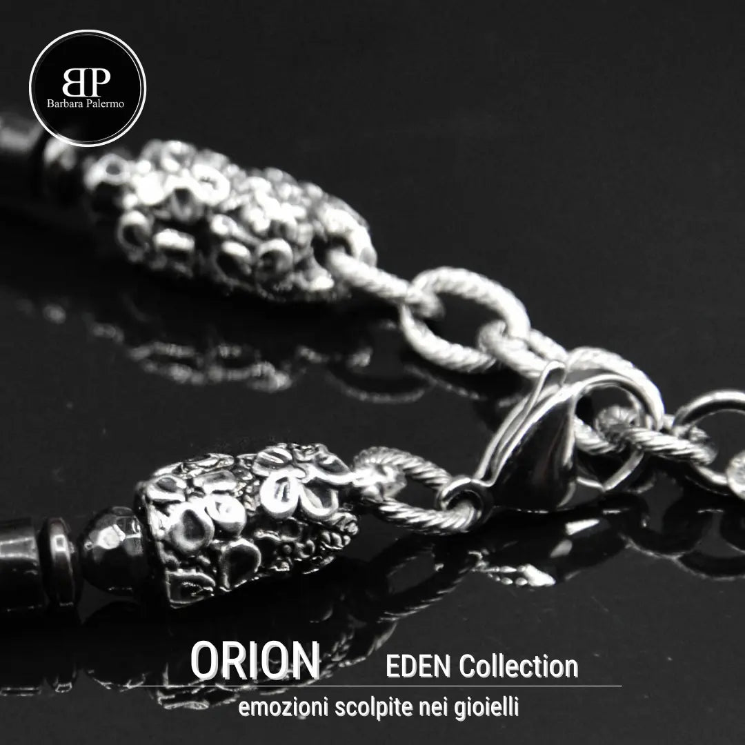 Bracciale Orion: Riflessi Stellari l'Eleganza dell'Onice nera e dell'Ematite