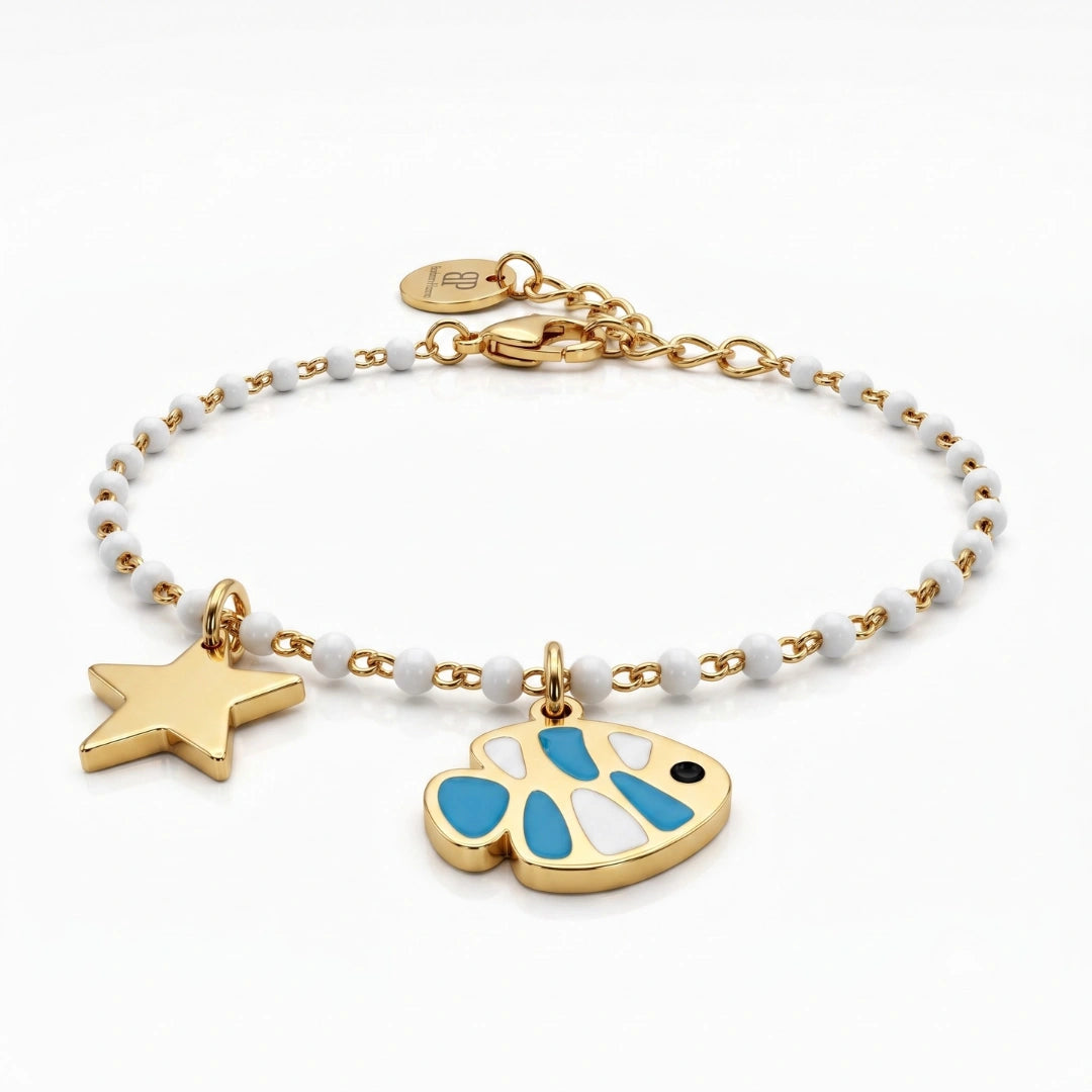 Bracciale Sea Onda Bianca con Pesciolino Azzurro e Stella