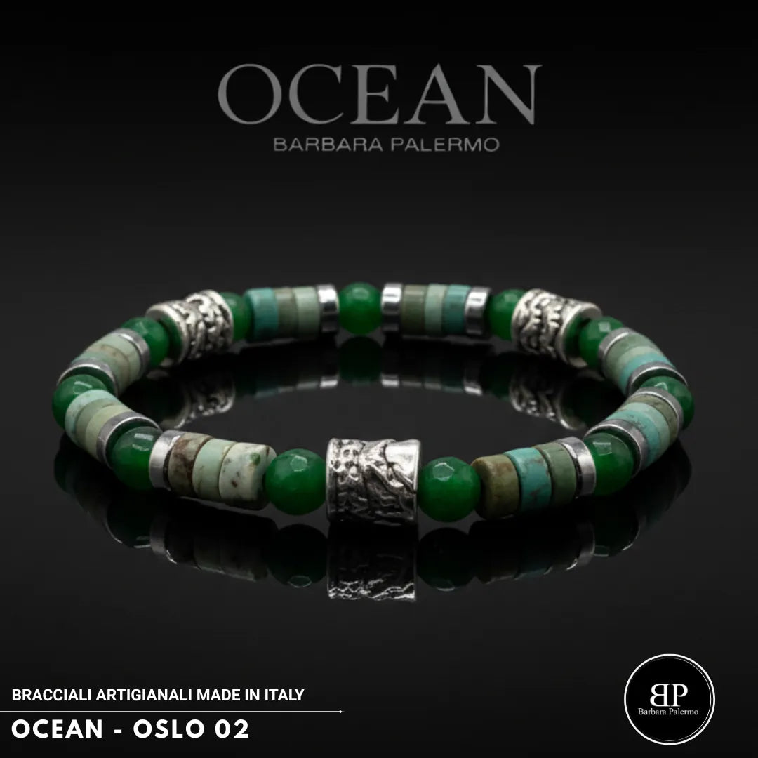 Bracciale Oslo 02 – Giada Verde, Howlite ed Ematite Argento
