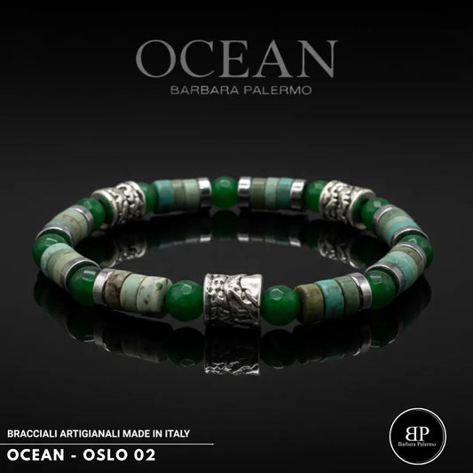 Bracciale Oslo 02 – Giada Verde, Howlite ed Ematite Argento
