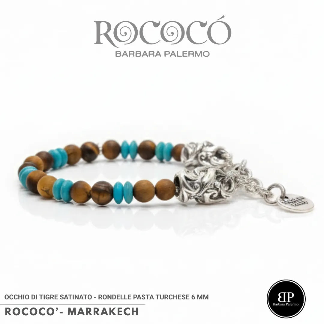 Rococò Marrakech Armband – Satiniertes Tigerauge und Türkispaste