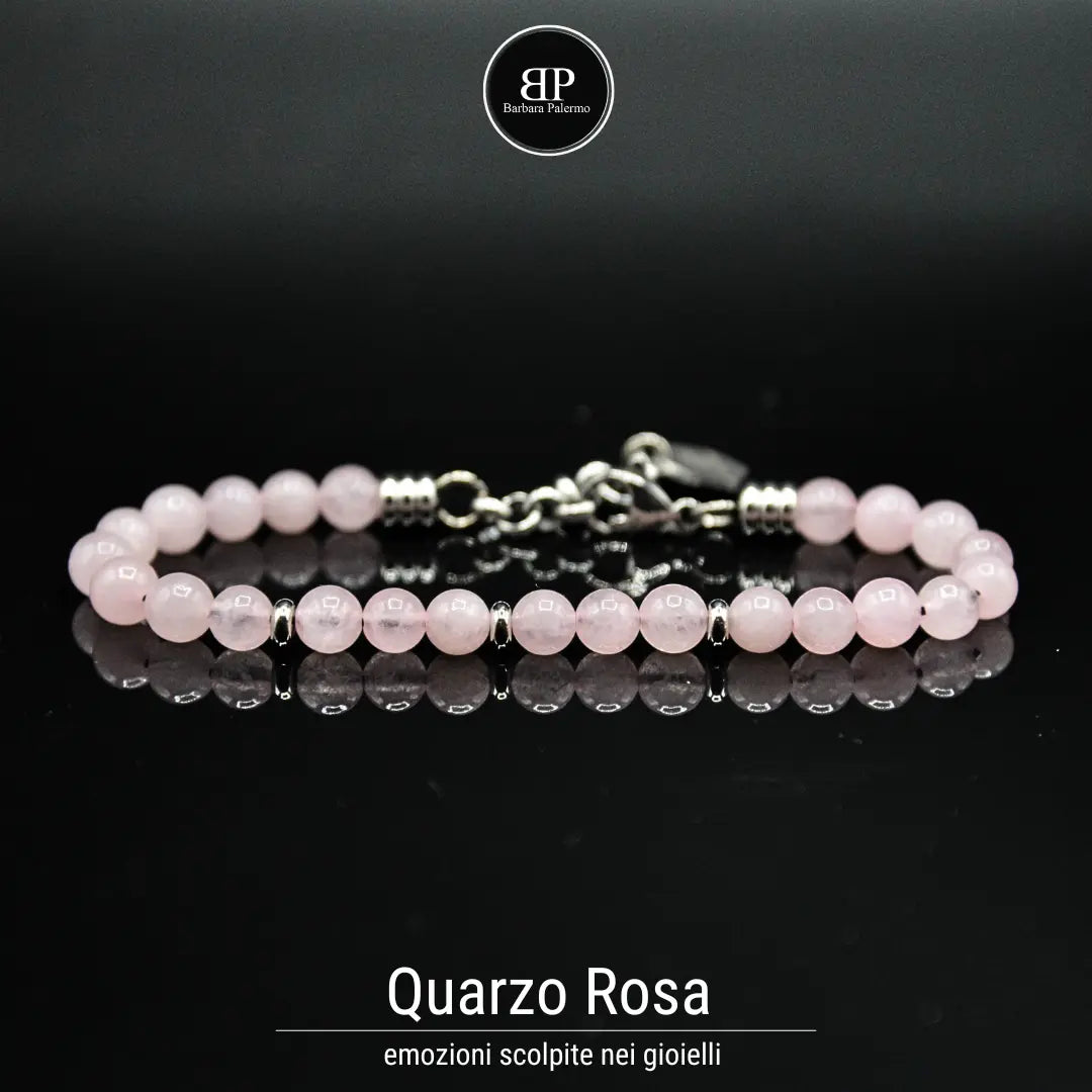 bracciale quarzo rosa con moschettone