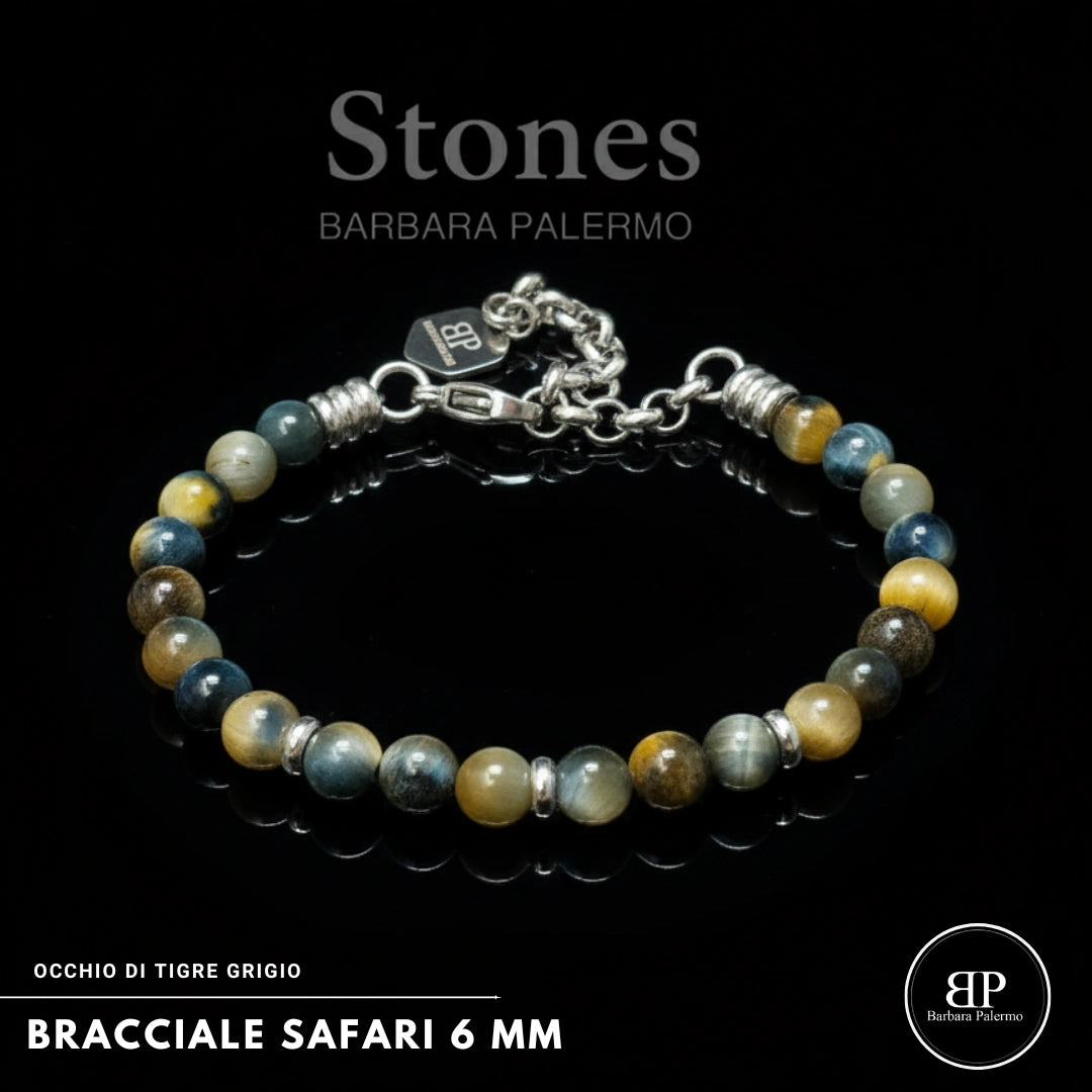 Bracciale Safari – Occhio di Tigre Grigio 6 mm