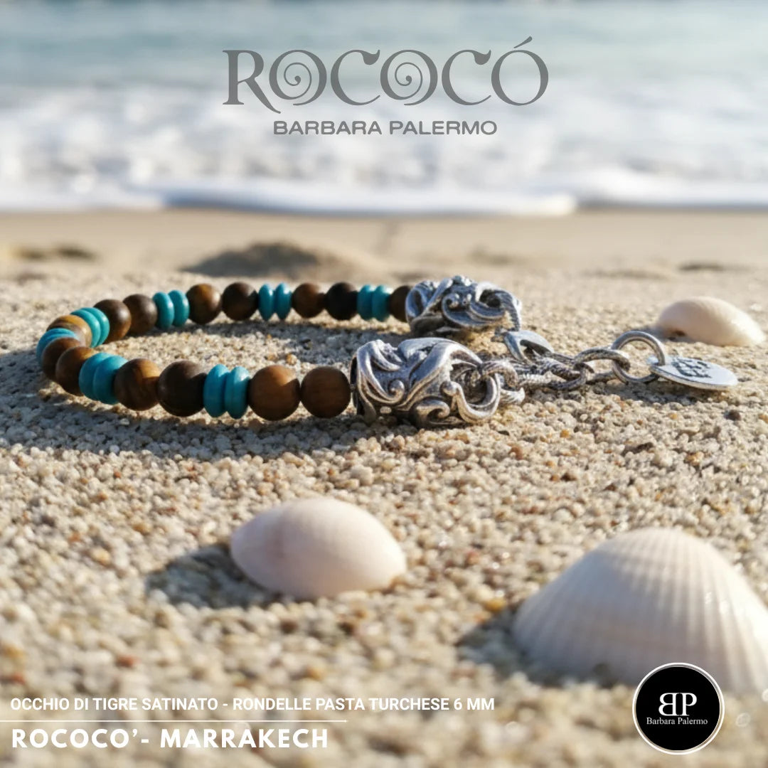 Rococò Marrakech Armband – Satiniertes Tigerauge und Türkispaste