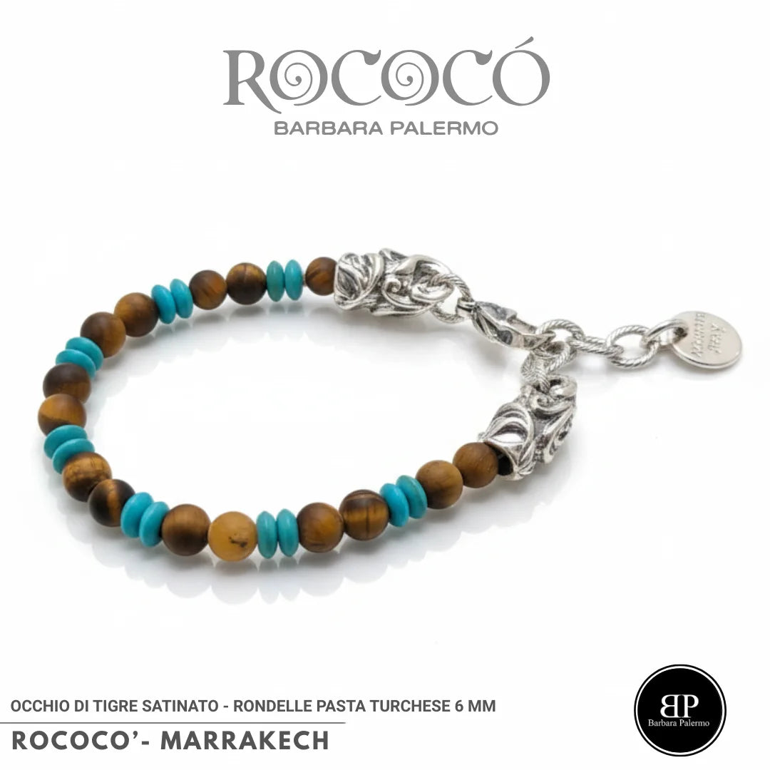 Rococò Marrakech Armband – Satiniertes Tigerauge und Türkispaste