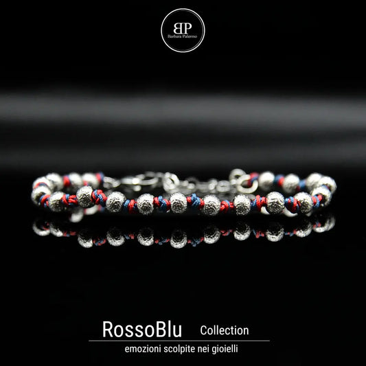 Bracciale RossoBlu con Sfere Martellate Fini in Acciaio – Passione e Stile per Tifosi