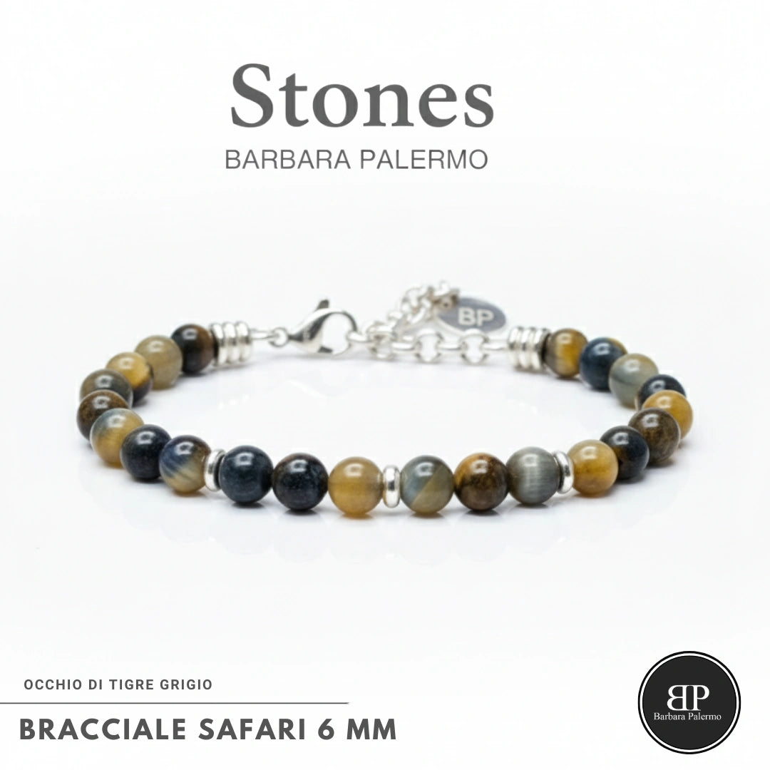 Bracciale Safari – Occhio di Tigre Grigio 6 mm