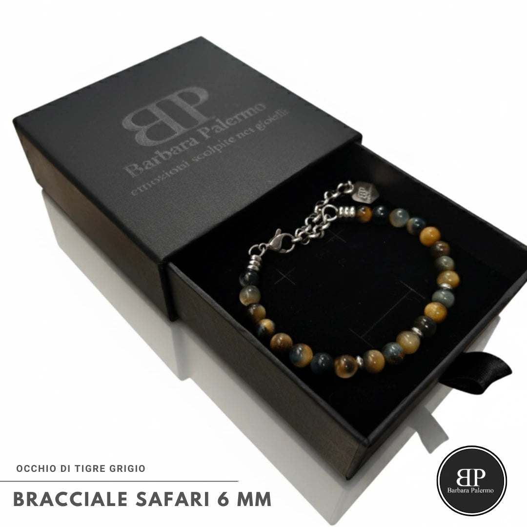 Bracciale Safari – Occhio di Tigre Grigio 6 mm