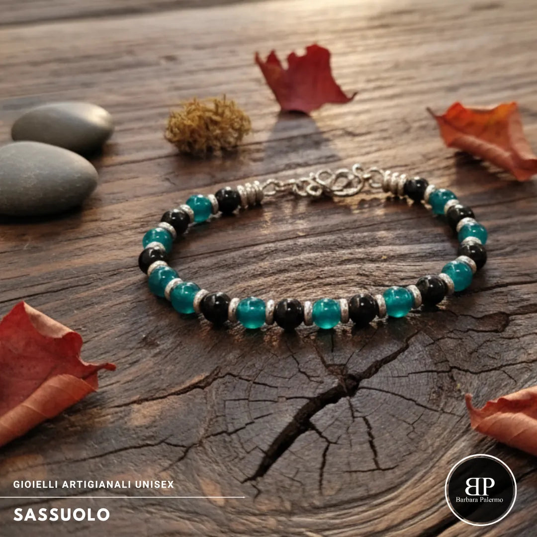 Sassuolo Armband – Schwarzer Onyx und grüner Achat