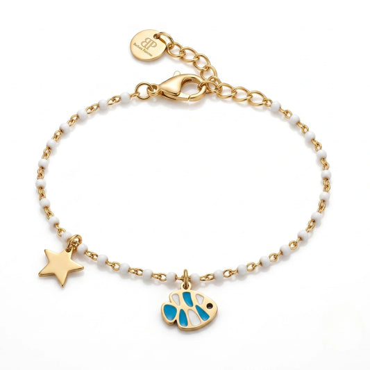 Bracciale Sea Onda Bianca con Pesciolino Azzurro e Stella
