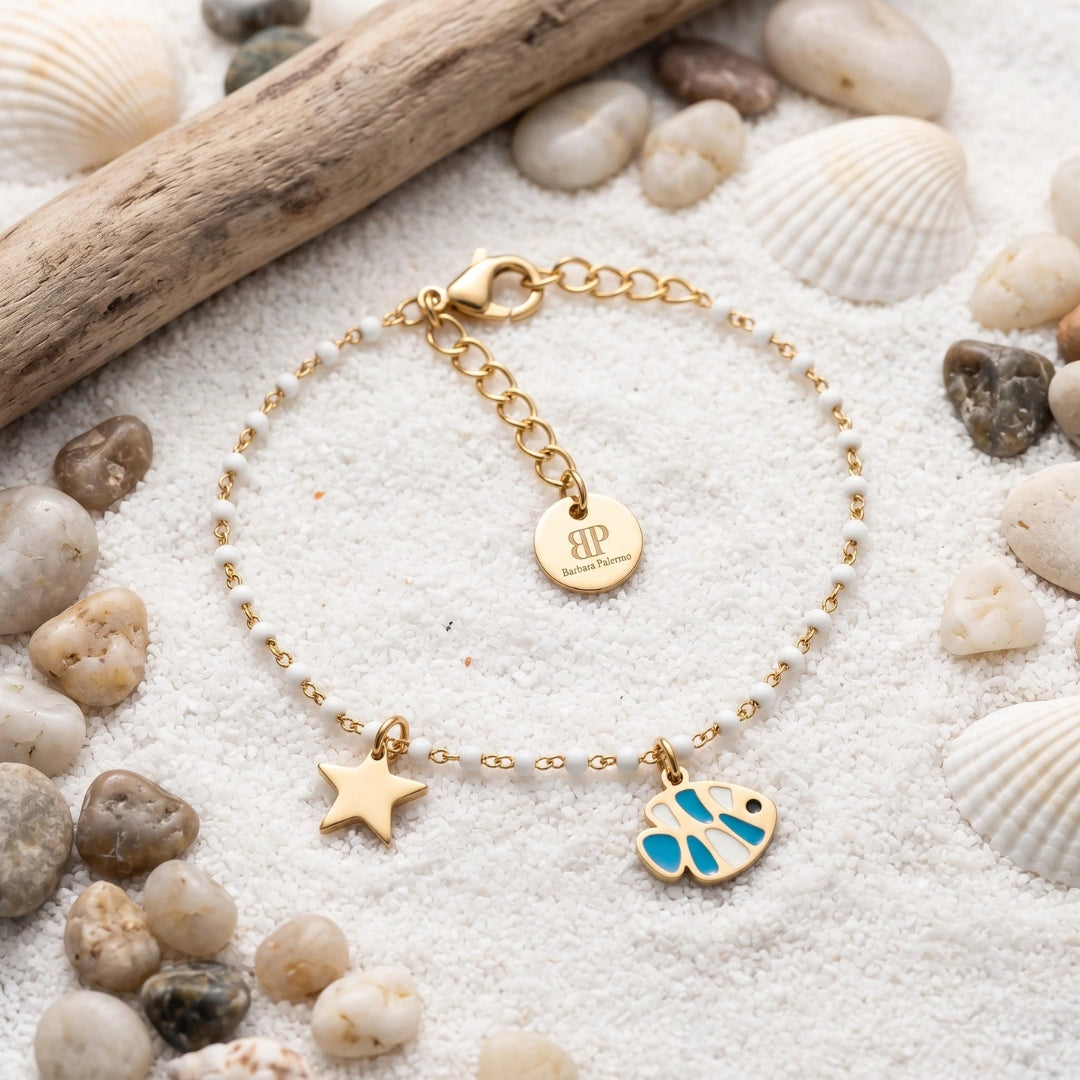 Bracciale Sea Onda Bianca con Pesciolino Azzurro e Stella