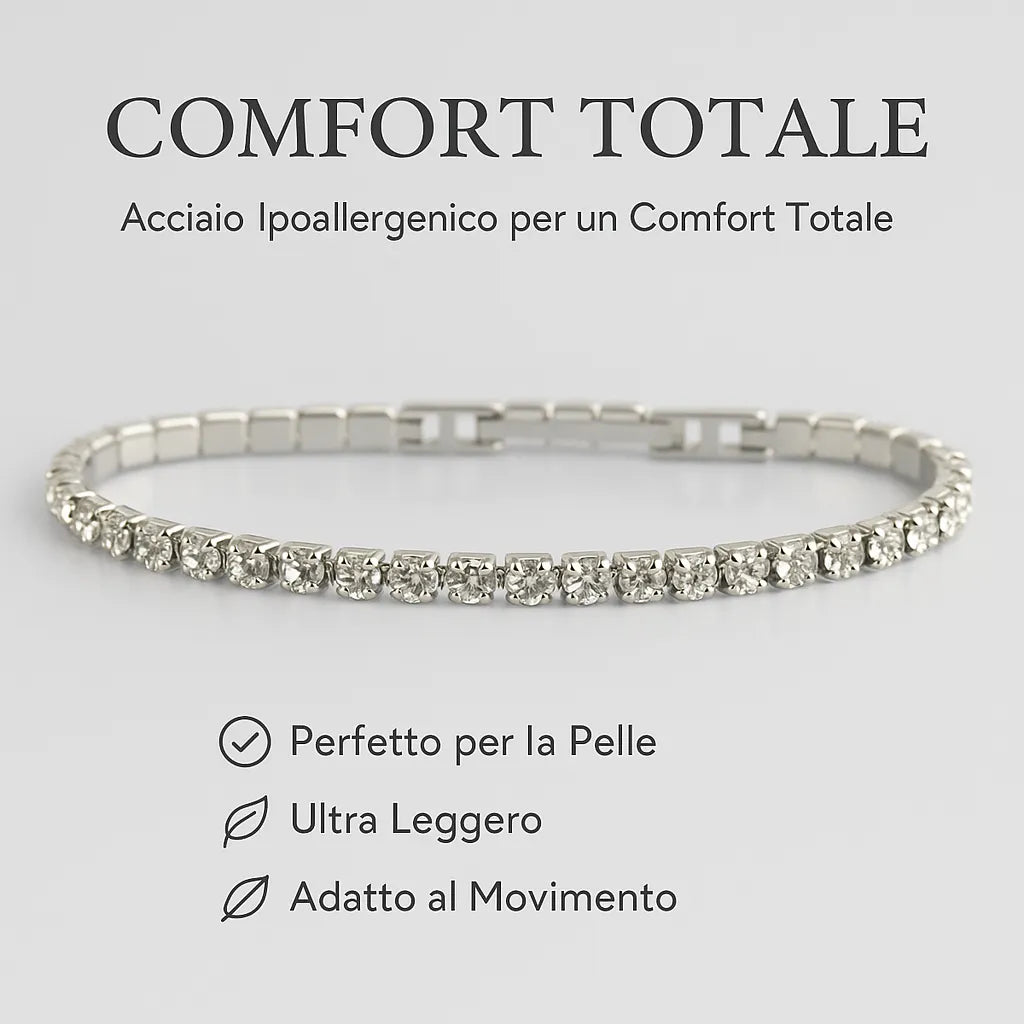 Bracciale Tennis Acciaio Zirconi Bianchi Placcato Titanio